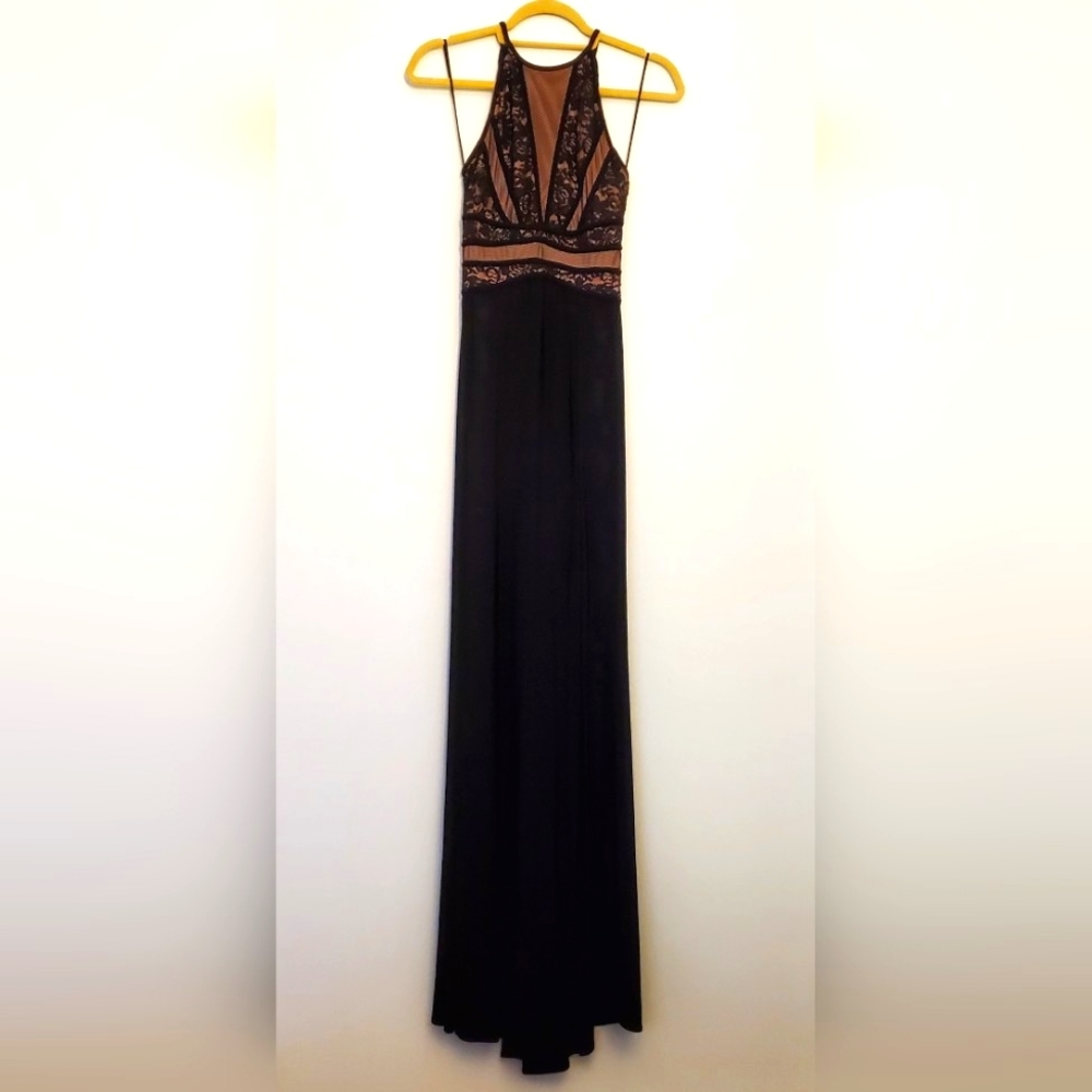Morgan & Co Long Nude & Lace top with Black Dress